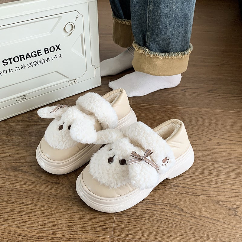 Women'S Cotton Slippers With Bag Heel Winter Cute Thick-Soled Mary Jane Shoes Warm Fleece-Lined Outer Wearing Cotton Shoes For Women - Image 2